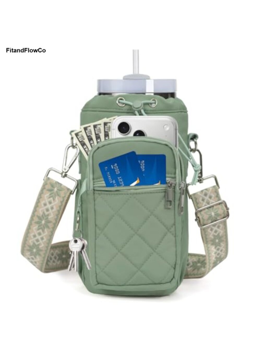 Insulated Water Bottle Carrier Bag Crossbody Strap 20-40oz RFID Pockets